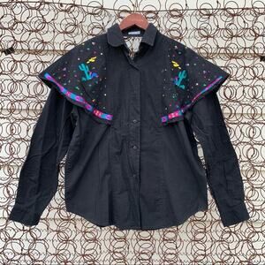 Vintage Southwest Canyon embroidered beaded Aztec Boho cutout back western shirt